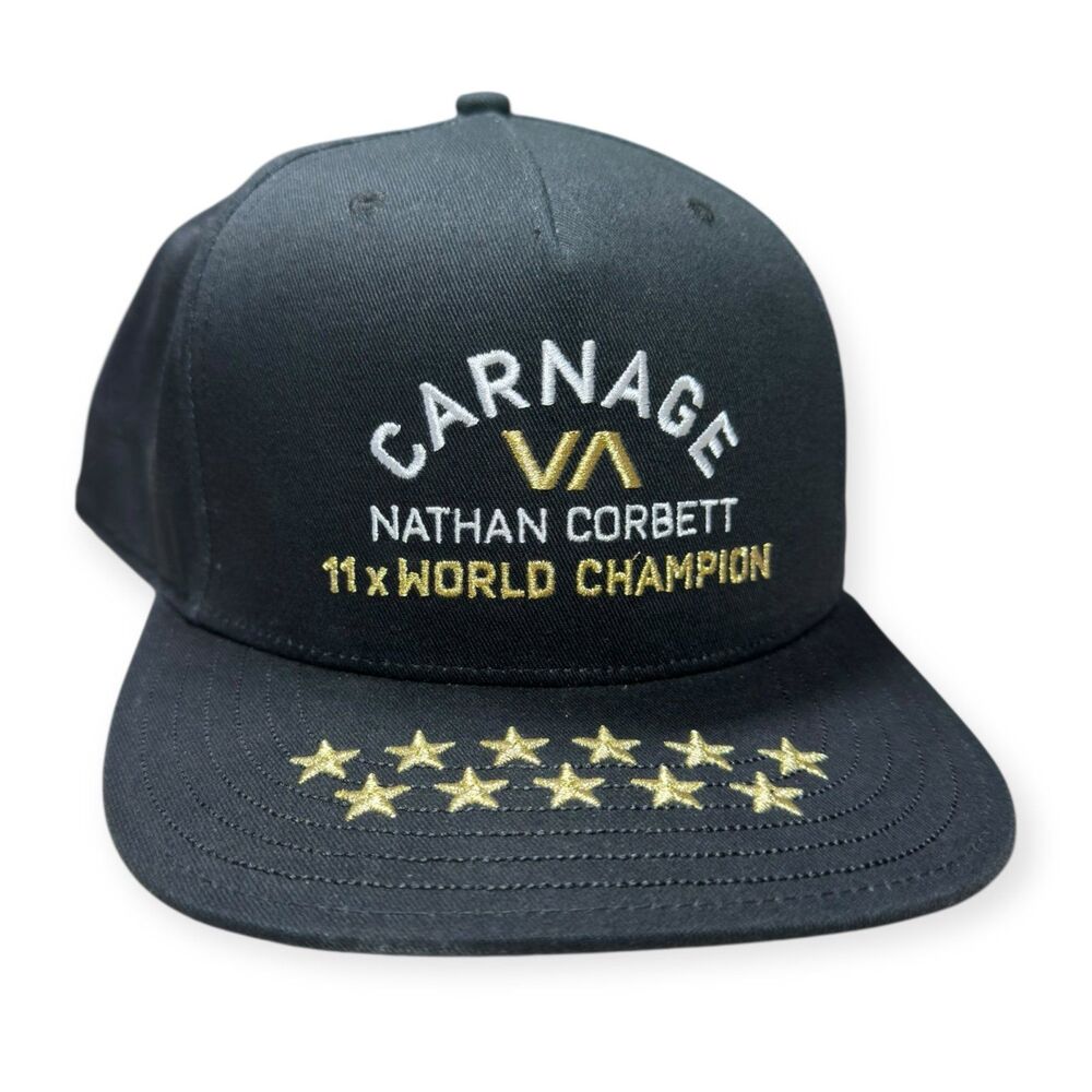 RVCA Nathan‎ Corbett Hat 11x World Champion Carnage Snapback OSFM Black Cap Rare